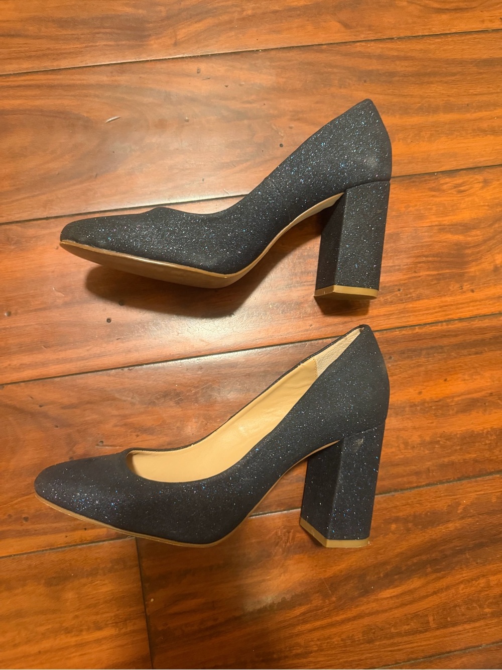 Anthropologie Black Sparkle Block Heel Pumps - Picture 8 of 11